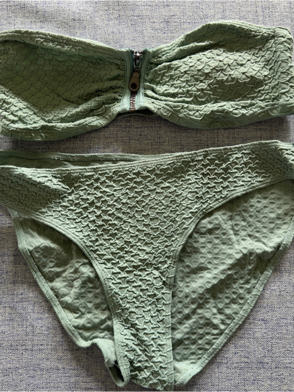 H&M Sage Green Textured Strapless Bandeau Bikini Set